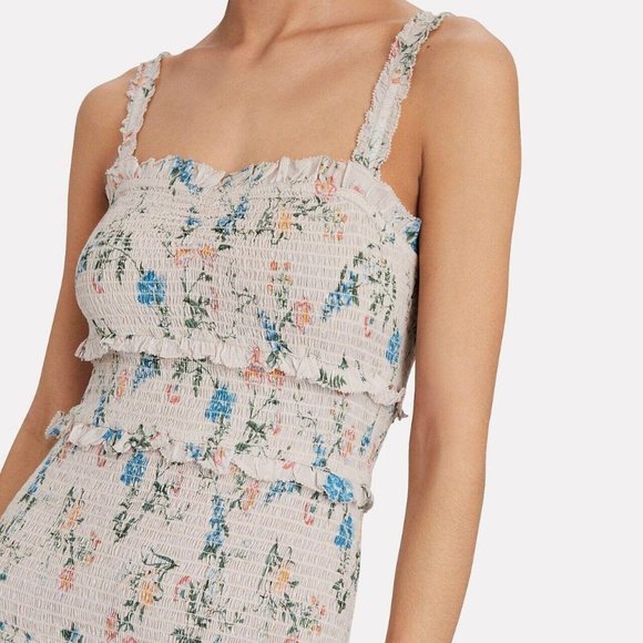 Saylor Altea Smocked Floral Printed Cotton Midi Dress Ruffle Tiered S New - Picture 5 of 11